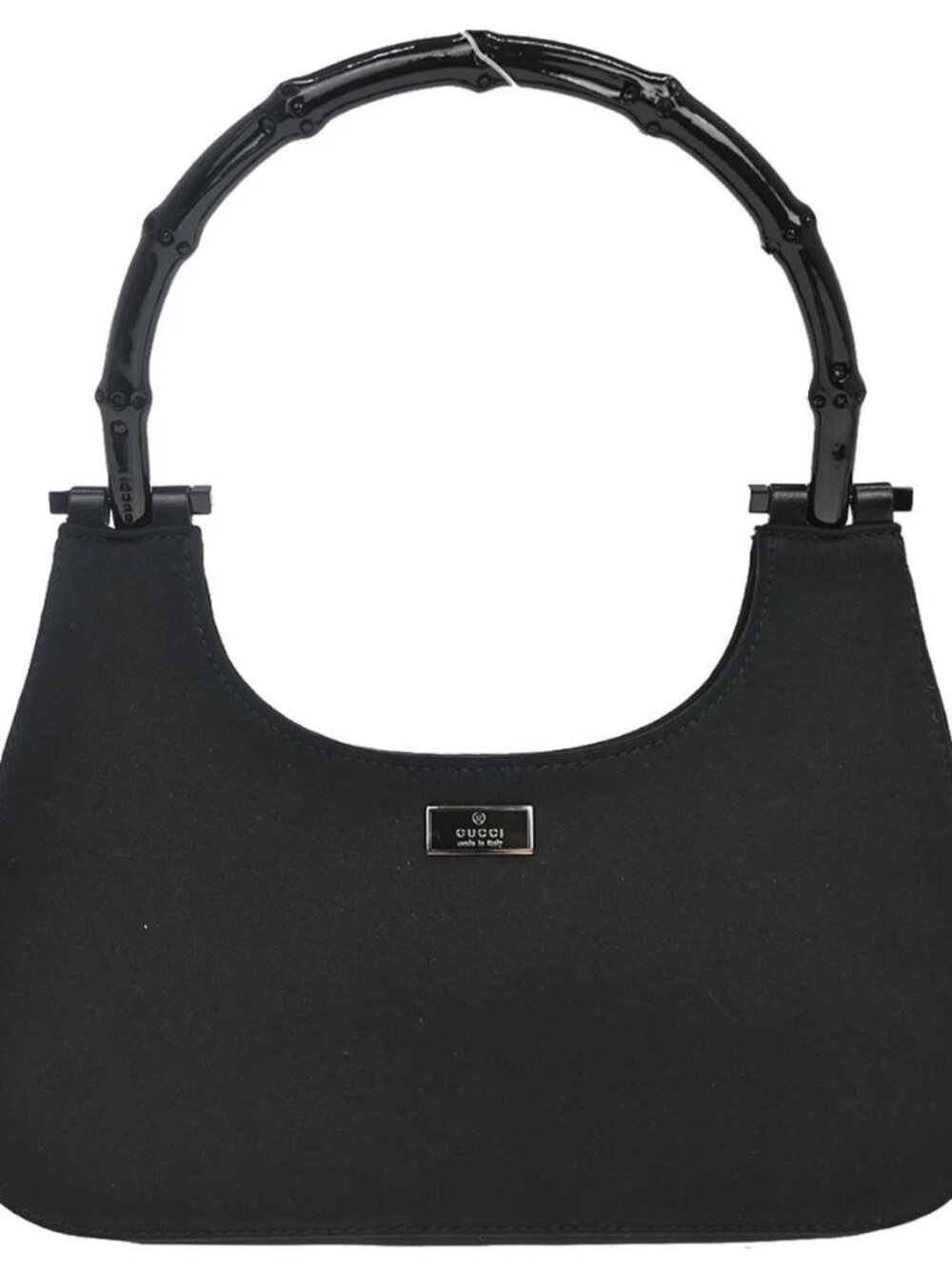 Gucci Black Satin Bamboo Handbag